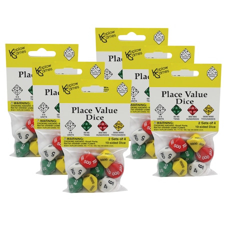 Koplow Games Place Value Dice, 8 10-Sided Dice Per Pack, PK6 11871